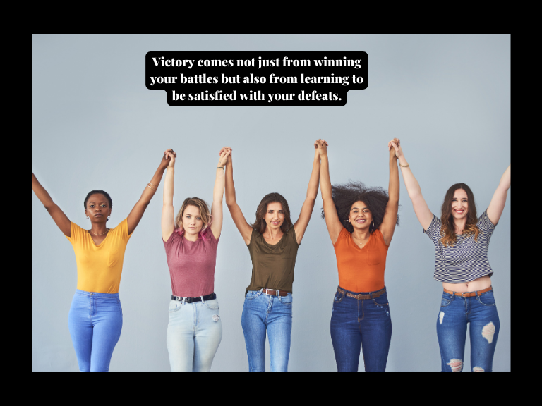 women empowerment quotes by celebrities that lift women up with five women raising their hands wearing jeans and different color t shirts